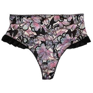 NWT TORRID High Waist Thong Pantie 1X Silky Lace Black Pink